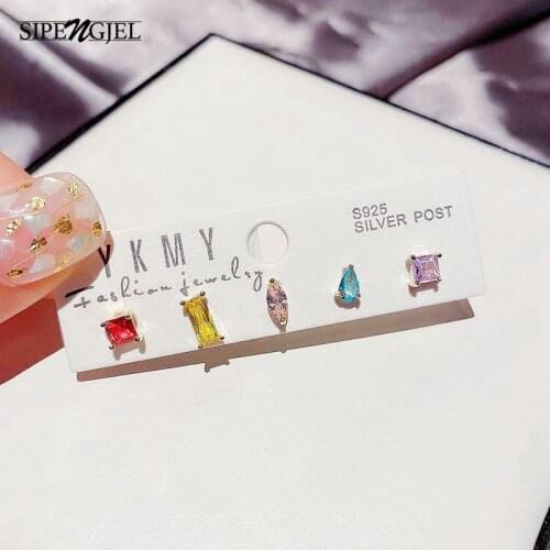 SIPENGJEL Fashion Inlaid Zircon Dainty Colored Earrings Sets Summer Sweet 5 Pcs sets Stud Earrings For Women Simple Jewelry 2021