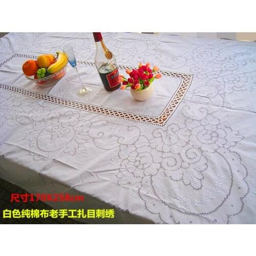 Pure cotton tablecloth European multi-use cover cloth old hand-stitch embroidery inlaid hand-hooked 170X258cm