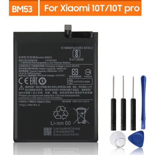 Original Replacement Battery BM53 For Xiaomi 10T 10T Pro Genuine Phone Battery 5000mAh