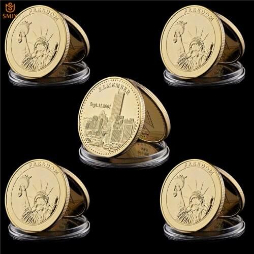 5Pcs USA Statue Of Liberty 9.11 World Trade Center Center Attacks Military Challenge Coins For Business Gifts