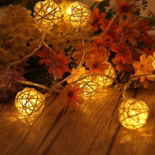Rattan Balls LED String Lights Halloween Christmas Lights Outdoor Garland For Party Wedding Baby Children Room Decorations 120cm