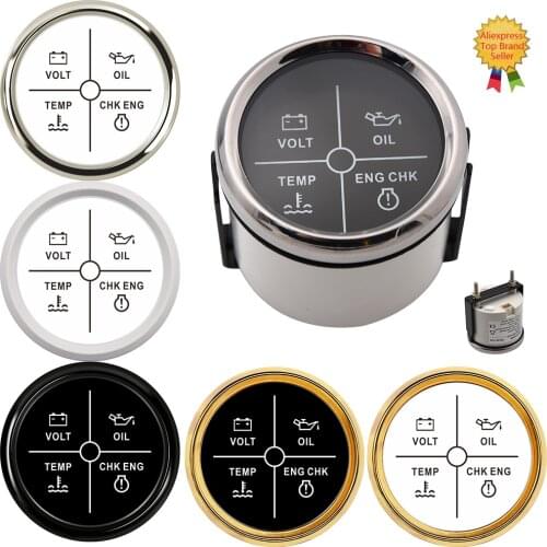 2" 4 LED Alarm Gauge Meter 9~32V Volt/Oil/Water Temp/Check Engine 4 LED Alarm Indicator Gauge fit for Car Boat With Backlight