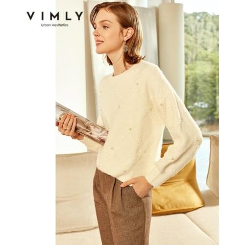Vimly Vintage Autumn Women Sweater Retro O Neck Solid Loose 2020 Winter Clothes Elegant Female Pullover Tops F3063