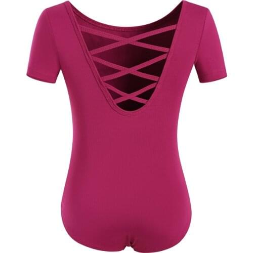 DANSHOW Girls Dance Ballet Short Sleeve Leotards Back Criss Cross Straps