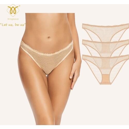 Wingslove 3pcs Sexy Lace Panties Transparent Lingerie Breathable Hollow Out Briefs Low-Rise Femal Knicker Underpants For Women