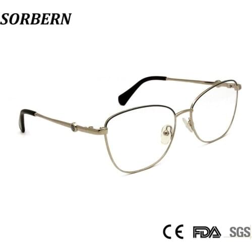 SORBERN Vintage Retro Alloy Metal Optical Frames Women Men Square Eyeglasses Prescription Lens Myopia Eyewear Fake Glasses