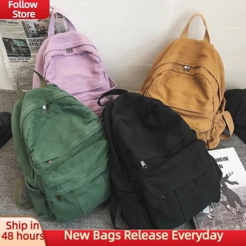 Vintage Women Canvas Backpack 2021 Travel Casual School Bagpack Solid Fashion Ladies Medium College Notebook Bag