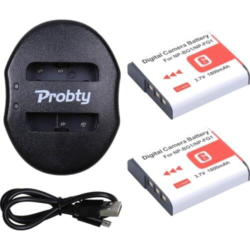 PROBTY 2PCS NP-BG1 NP BG1 NPBG1 Camera Battery + Dual USB Charger for SONY HX10 W30 DSC-W210 W100 W110 W120 H10 T100 HX30 W100