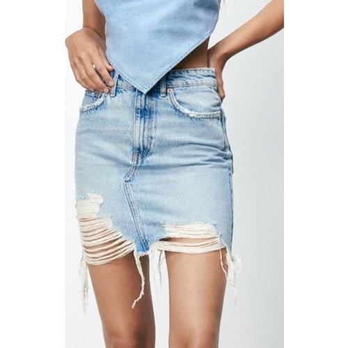 ZA summer new women wild cowboy hole asymmetric skirts sexy package hip miniskirt