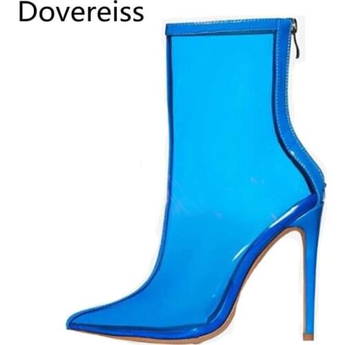 Dovereiss Fashion sandalias mujer summer Pointed toe Pure colorPVC jelly shoes consice Stilettos heels Back zipper big size 48