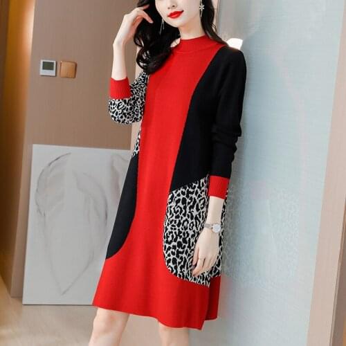 ZUOMAN 2021 Casual Loose Print Knitted Wool Sweater Dresses Autumn Winter 4XL Plus Size Vintage Elegant Bodycon Sweater