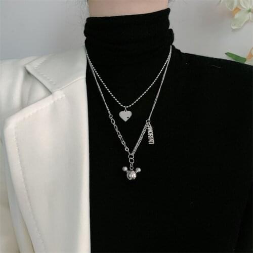 Punk Heart Mouse Pendant Necklaces For Women 2021 Jewelry Sweater Chain Vintage Metal Multi-chain Charm Accessories Wholesale