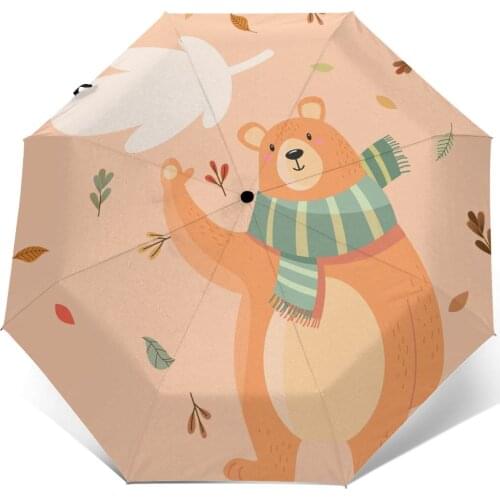 Sunny Umbrella Autumn Bear Automatic folding portable men women umbrella Sunscreen rain Windproof beach parasol