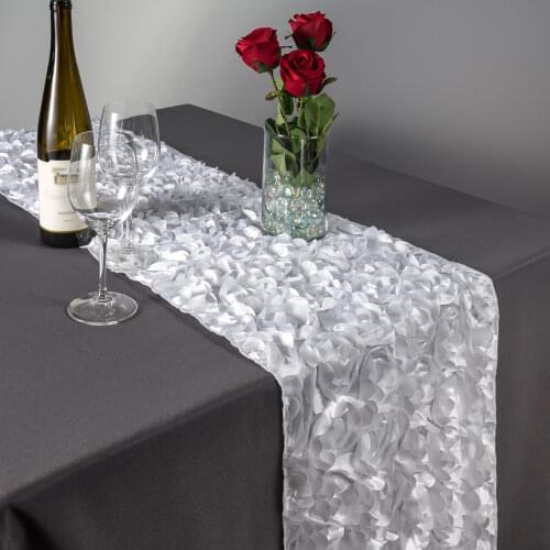 1pc High quality White 3D Rosette Embroidery Table Runner 30x270cm For Weddings Events Party Banquet Decoration