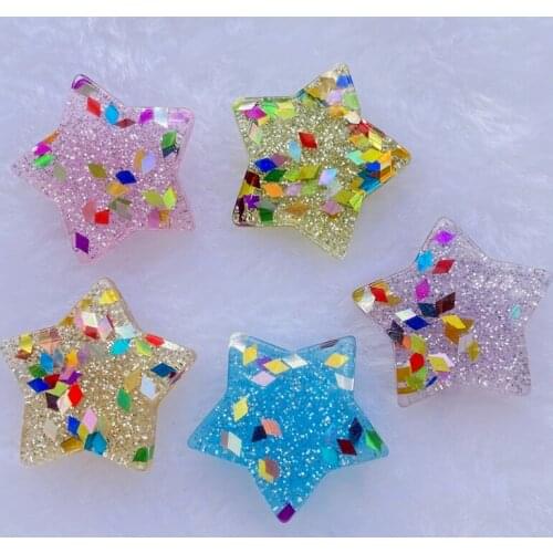 10Pcs 26mm Mixed Resin Bling Stars Kawaii Flatback Cabochon Embellishments For Scrapbooking DIY Accessories