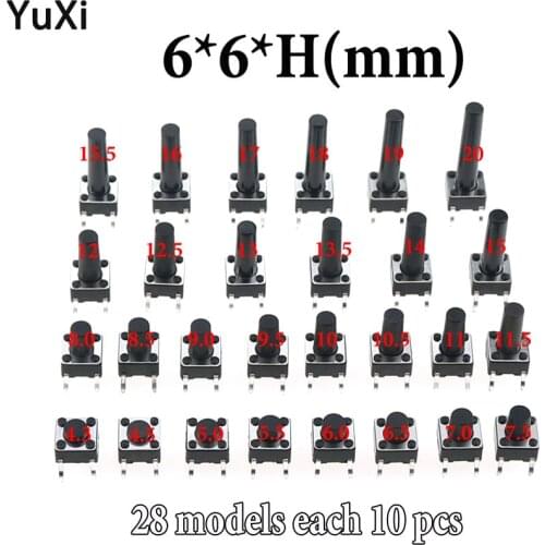 28 models 280pcs 6*6*4.3-20MM Tact Switch Push Button Switch 12V 4PIN DIP Micro Switch For TV Toys home use Button