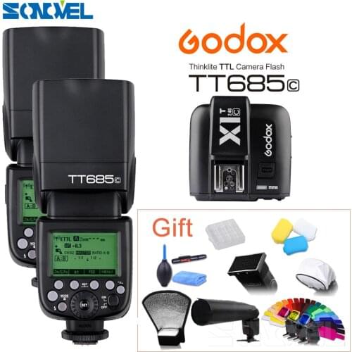 2xGODOX TT685C E-TTL Camera Flash Speedlite 2.4GHz High Speed 1/8000s GN60+X1T-C Transmitter for Canon 800D 77D 7D 6D 5D Mark IV