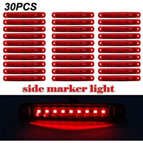 30Pcs Durable Red 9-LED Truck Trailer Lorry Sealed Side Marker Clearance Light Low Led Trailer Light Rear Side Lamp