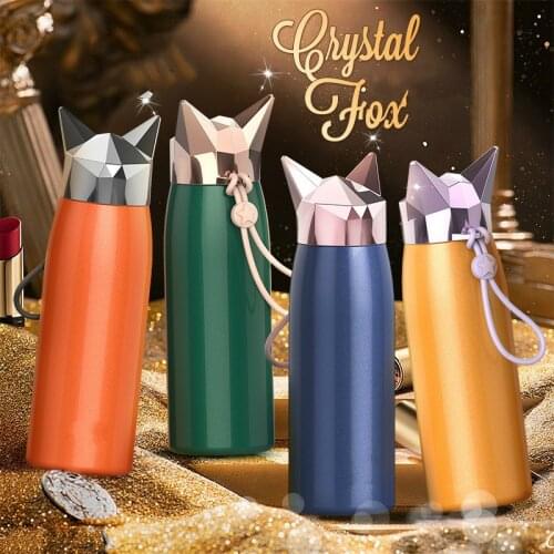 300ML Girls Water Bottle wholesale items Double Wall Thermos Stainless Steel Vacuum Flasks Cute Cat Fox Ear Thermal Travel Mug