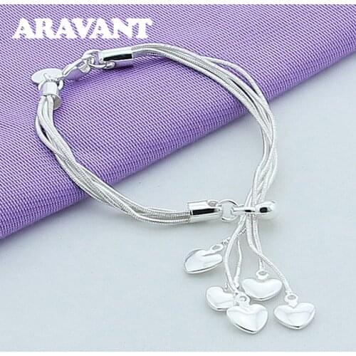 New Design 925 Jewelry Silver Plated Fashion Heart Pendant Bracelet For Women Valentines Day Gifts