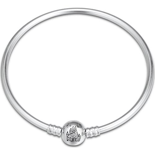CKK Bangle Genuine 925 Sterling Silver Fantasyland Castle Bangle Bracelets for Women Jewelry Gift fit Charm Beads DIY BB076