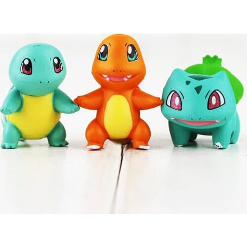 2-3cm 3pcs/Lot Pokemon Pikachu Squirtle Charmander Bulbasaur PVC Action Figure Toys Model Doll