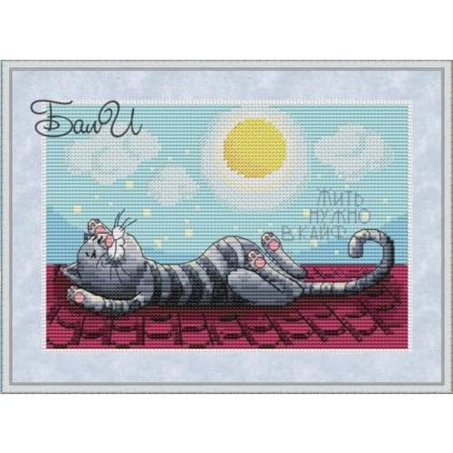 GG Gold Collection Counted Cross Stitch Kit Cross stitch RS cotton with cross stitch Merejka Cat sunning on the roof