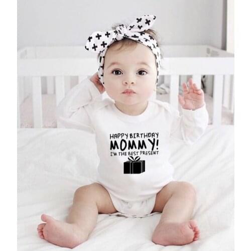 Cotton Baby Clothes Newborn Boys Girls Romper Happy Birthday Mom Print Cute Infant Long Sleeve Romper Baby Sleepwear