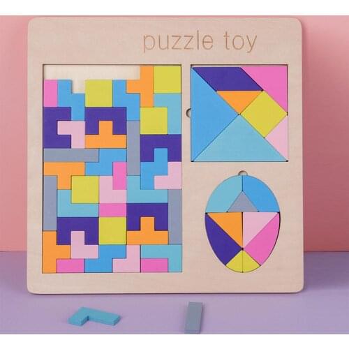 Houten Montessori Geometric Puzzel Voorschoolse Educatief Geometrische Figuren Speelgoed Tangram Montessori Puzzel Boord Set