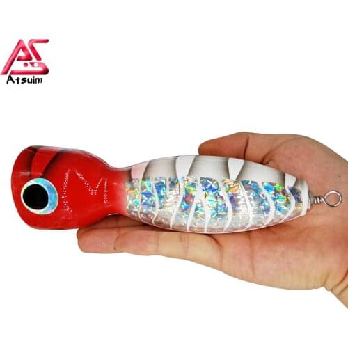 AS Trolling Bait Boat Fishing 125g145g Popper Tuna Wood Lure BKK Treble Hooks Saltwater Topwater Carp Artificial SwimBait Leurre