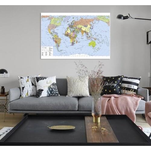 90*60cm Map of The World In Russian Spray Canvas Painting Wall Art Poster Children School Supplies Living Room Home Decor