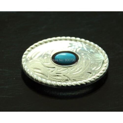 KB302) 10pc Western Prairie Dust Oval Concho Sterling-Silver w/ Blue-Stone Leathercraft Concho