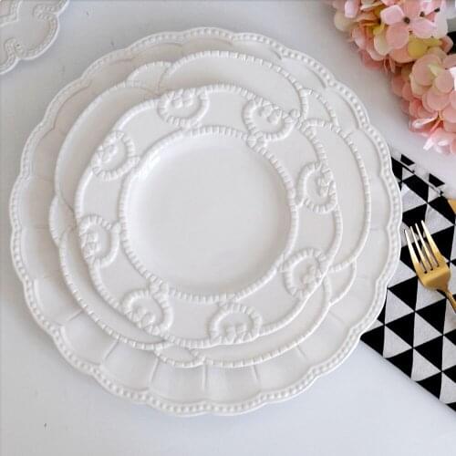 French court ceramic plate home restaurant western-style steak plate white relief