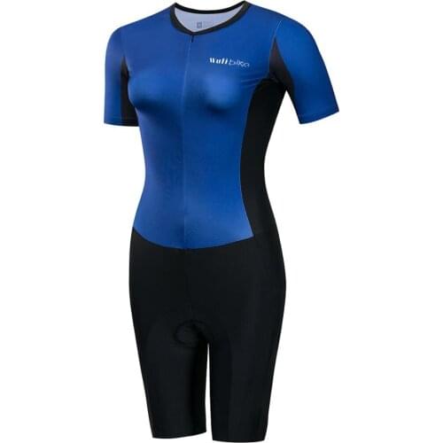 Wulibike Jumpsuit Triathlon Skinsuit Womens Short Sleeve Blue Quicy Dry Sport Clothing Breathable Special Sponge Pad