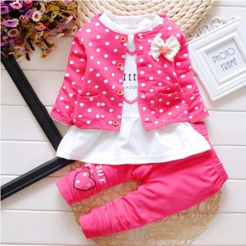 Children 4 Girls Set 3pcs Clothing Pink Dot Princess Suit Baby Long Sleeved Autumn Tracksuit Kids Casual Clothing Set Sportsuit