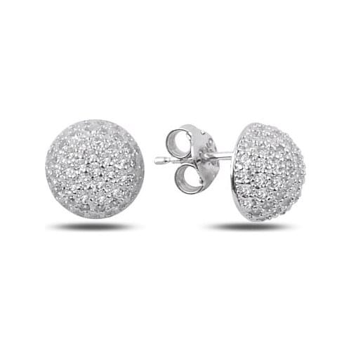 KUTAYDAN Zircon Stone 9mm Half Ball Earrings 925 Sterling Silver