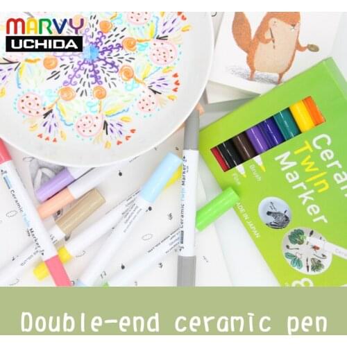 Marvy Ceramics Marker Pen 8colors Double-Headed DIY Markers Brush Pen Permanent Painting Glass Porcelain Metal Plastic Marker