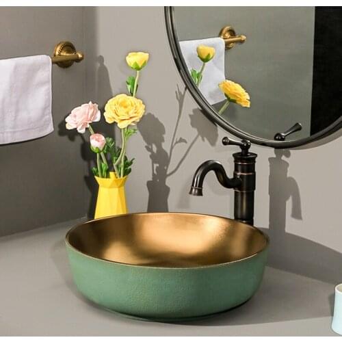 Metal glaze round art above counter basin ceramic washbasin creative American wash basin bathroom wash basin