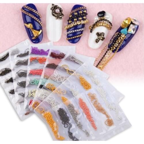 6grid/bag Nail Art Mini Chain Design Rivet 50cm/pc 6pc/bag Stud Rhinestone Metallic Long-Chain Rivet For Nail Art Decor 3D Rivet