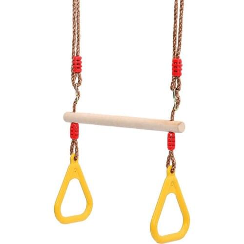 Multifunction Kids Adult Wood Trapeze Swing with Plastic Rings Outdoory Toy