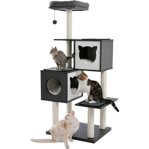 Multi-Level Cat Tree Modern Indoor Cat Tower with Fully Sisal Covered Scratching Posts 2Cozy Condos Cat Furmiture