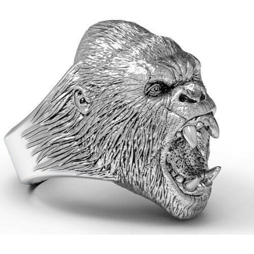 2021 New Gorilla Skull Alloy Ring for Men Retro Exaggerated Personality Fashion Mens Rings Jewelry Accessories