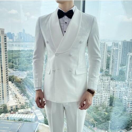 Mens suit Jacket Shawl Lapel Custom 2-piece Suit Slim fit 2021 Spring Autumn High quality Male Fashion White Clothes