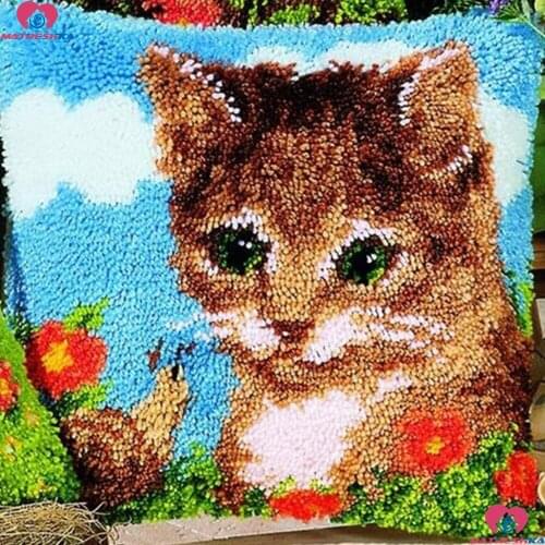 Diy embroidery Latch Hook Rug Kits Pillowcase Cat Printed Canvas Decorative Pillow DIY Embroidery Cushion set accessories Kits