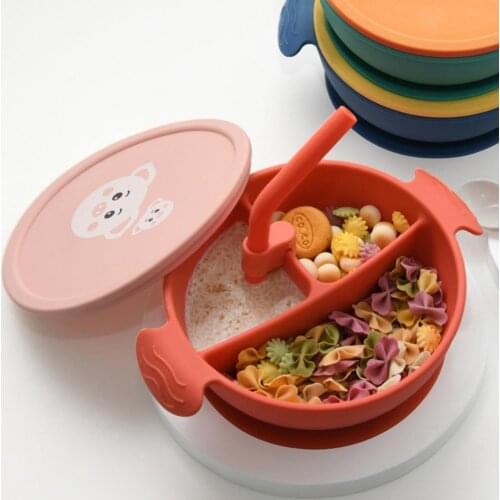 Baby Silicone Bowl Set Baby Dish Non-slip Bottom Division Design Utensils Toddler Training Feeding Dish for Babys Tableware
