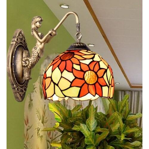 Tiffany fashion European style wall lamp sunflower Bohemia mirror light rustic bed-lighting lamps