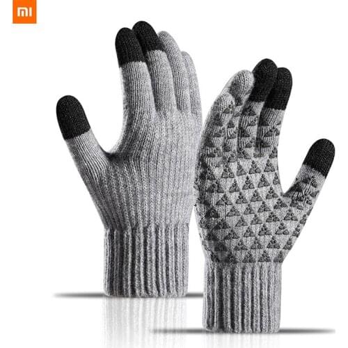 Youpin 2021 new mens gloves winter plus velvet thick alpaca knitted wool riding touch screen gloves