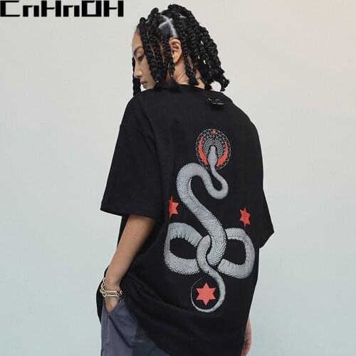 Cnhnoh New Arrival Oversize Half-Sleeved Original Tide Brand Big Snake Print T-Shirt Mens Loose Street Hip-Hop 9182