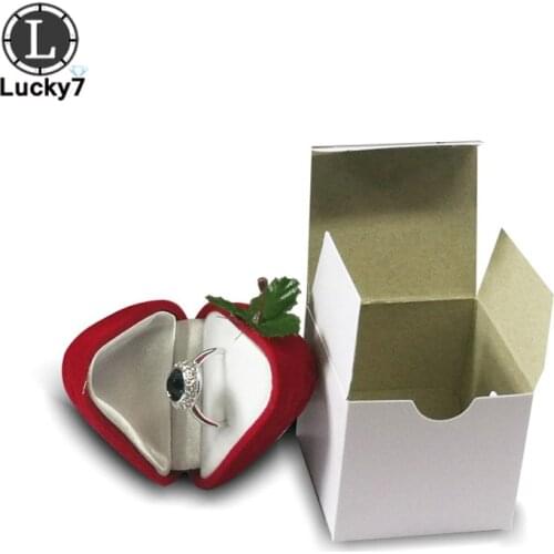 Wholesale 24pcs/lot Strawberry Shape Jewelry Storage Boxes Lovely Velvet Lady Ring Organizer Case Earring Ring Gift