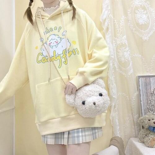 Autumn and winter Japanese ins college style cute soft cute cartoon printed hooded loose female student jacket coat